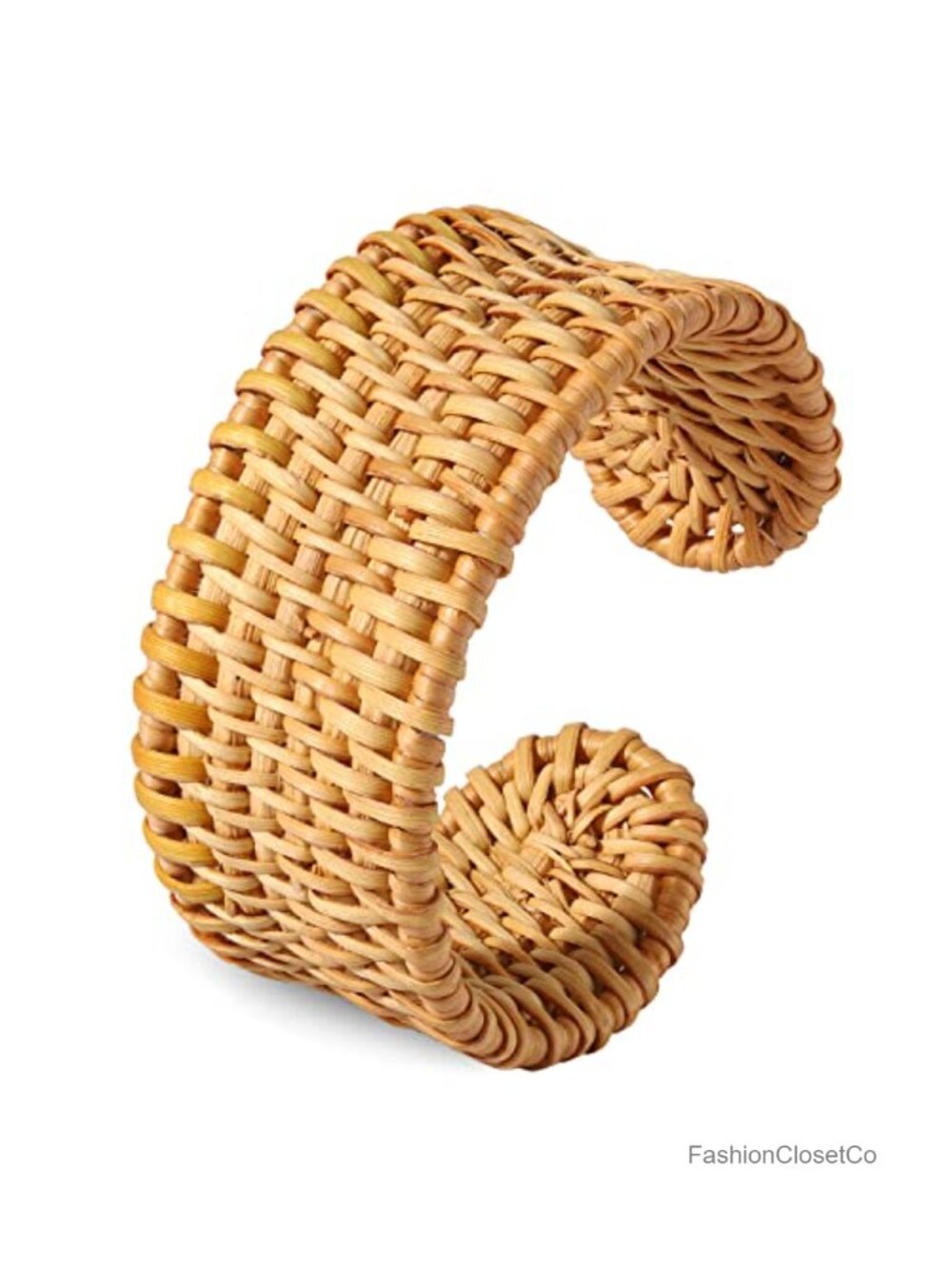 Handmade Rattan Cuff Bracelet Adjustable Woven Straw Bangle Summer Statement
